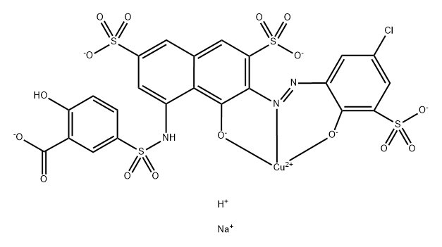 trisodium hydrogen [5-[[[7-[(5-chloro-2-hydroxy-3-sulphophenyl)azo]-8-hydroxy-3,6-disulpho-1-naphthyl]amino]sulphonyl]salicylato(6-)]cuprate(4-) Structure