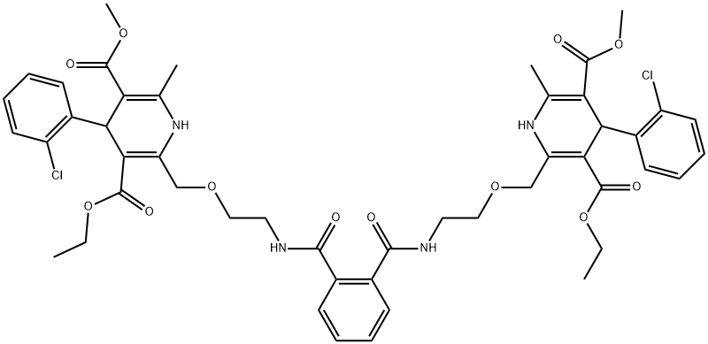 3,5-Pyridinedicarboxylic acid, 2,2'-[1,2-phenylenebis(carbonylimino-2,1-ethanediyloxymethylene)]bis[4-(2-chlorophenyl)-1,4-dihydro-6-methyl-, 3,3'-diethyl 5,5'-dimethyl ester (9CI) Structure