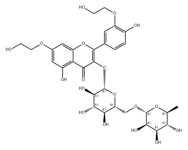 4H-1-Benzopyran-4-one, 3-[[6-O-(6-deoxy-α-L-mannopyranosyl)-β-D-glucopyranosyl]oxy]-5-hydroxy-7-(2-hydroxyethoxy)-2-[4-hydroxy-3-(2-hydroxyethoxy)phenyl]- 化学構造式