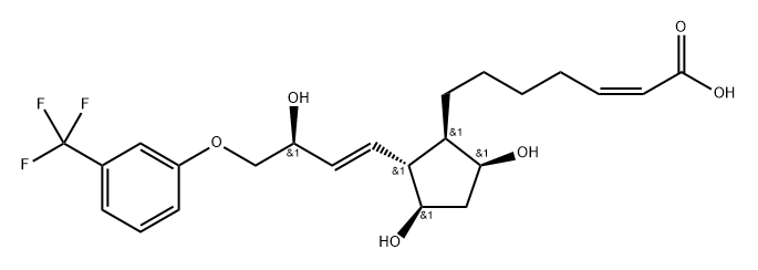 (Z)-7-[(1R)-3α,5α-ジヒドロキシ-2β-[(E,S)-3-ヒドロキシ-4-[3-(トリフルオロメチル)フェノキシ]-1-ブテニル]シクロペンタン-1α-イル]-2-ヘプテン酸 化学構造式