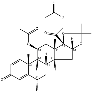 Pregna-1,4-diene-3,20-dione, 11,21-bis(acetyloxy)-6,9-difluoro-16,17-[(1-methylethylidene)bis(oxy)]-, (6α,11β,16α)- 化学構造式