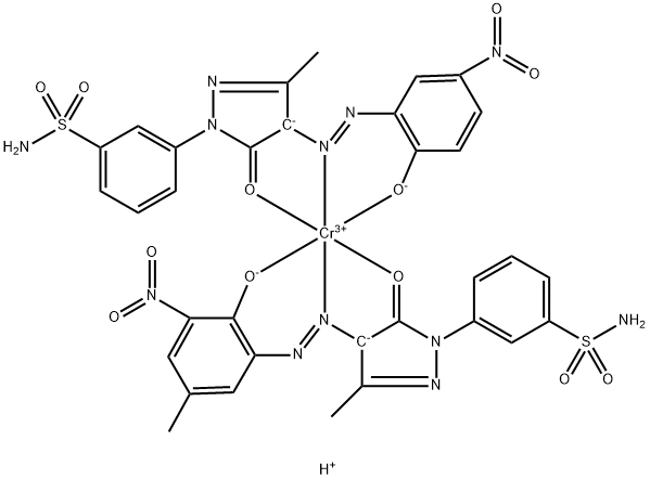 Chromate(1-), [3-[4,5-dihydro-4-[(2-hydroxy-5-methyl-3-nitrophenyl)azo]-3-methyl-5-oxo-1H-pyrazol-1-yl]benzenesulfonamidato(2-)][3-[4,5-dihydro-4-[(2-hydroxy-5-nitrophenyl)azo]-3-methyl-5-oxo-1H-pyrazol-1-yl]benzenesulfonamidato(2-)]-, hydr Struktur