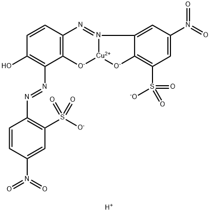 Cuprate(2-), [3-[[2,4-dihydroxy-3-[(4-nitro-2-sulfophenyl) azo] phenyl] azo]-2-hydroxy-5-nitrobenzenesulfonato(4-)]-, dihydrogen Struktur