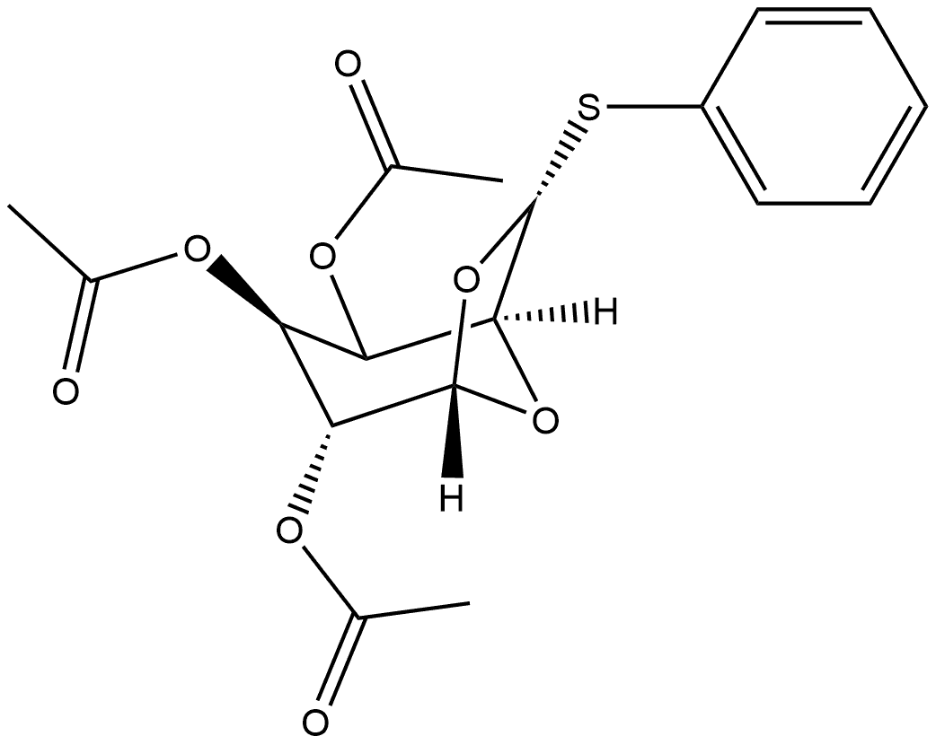 .beta.-D-Glucopyranose, 1,6-anhydro-6-C-(phenylthio)-, triacetate, (6R)- Structure