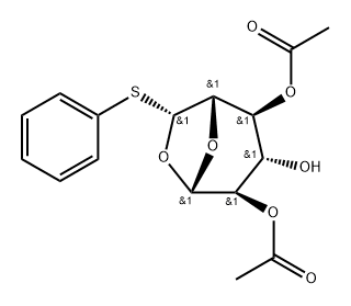 .beta.-D-Glucopyranose, 1,6-anhydro-6-C-(phenylthio)-, 2,4-diacetate, (R)-,74774-13-3,结构式