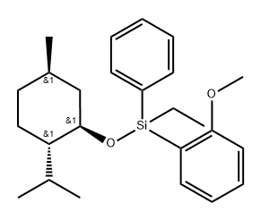 rel-エチル(2-メトキシフェニル)[[5α*-メチル-2β*-(1-メチルエチル)シクロヘキサン-1α*-イル]オキシ]フェニルシラン 化学構造式