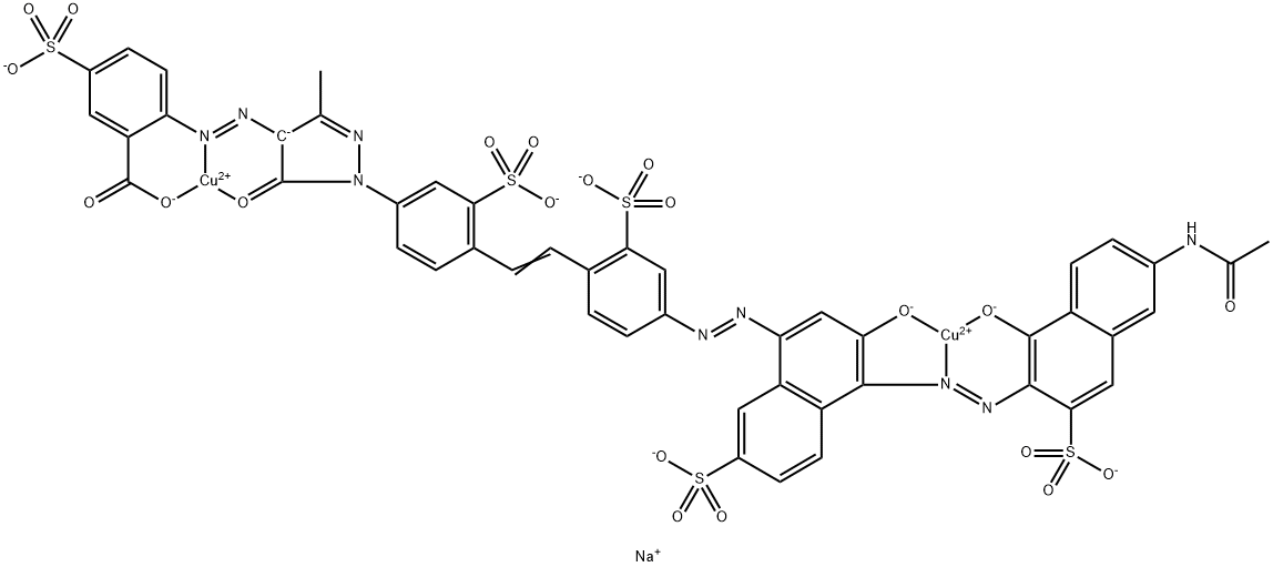 Cuprate(5-), [mu-[2-[[1-[4-[2-[4-[[4-[[6-(acetylamino)-1-hydroxy-3-sulfo-2-naphthalenyl]azo]-3-hydroxy-7-sulfo-1-naphthalenyl]azo]-2-sulfophenyl]ethenyl]-3-sulfophenyl]-4,5-dihydro-3-methyl-5-oxo-1H-pyrazol-4-yl]azo]-5-sulfobenzoato(9-)]]di  Structure