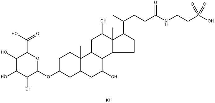 β-D-Glucopyranosiduronic acid, (3α,5β,7α,12α)-7,12-dihydroxy-24-oxo-24-[(2-sulfoethyl)amino]cholan-3-yl, dipotassium salt (9CI) 结构式