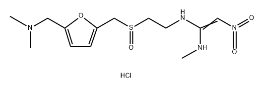 N-[2-[[[5-[(Dimethylamino)-methyl]furan-2-yl]methyl]sulphinyl]ethyl]-N''-methyl-2-nitroethene-1,1-diamine Hydrochloride Salt 化学構造式