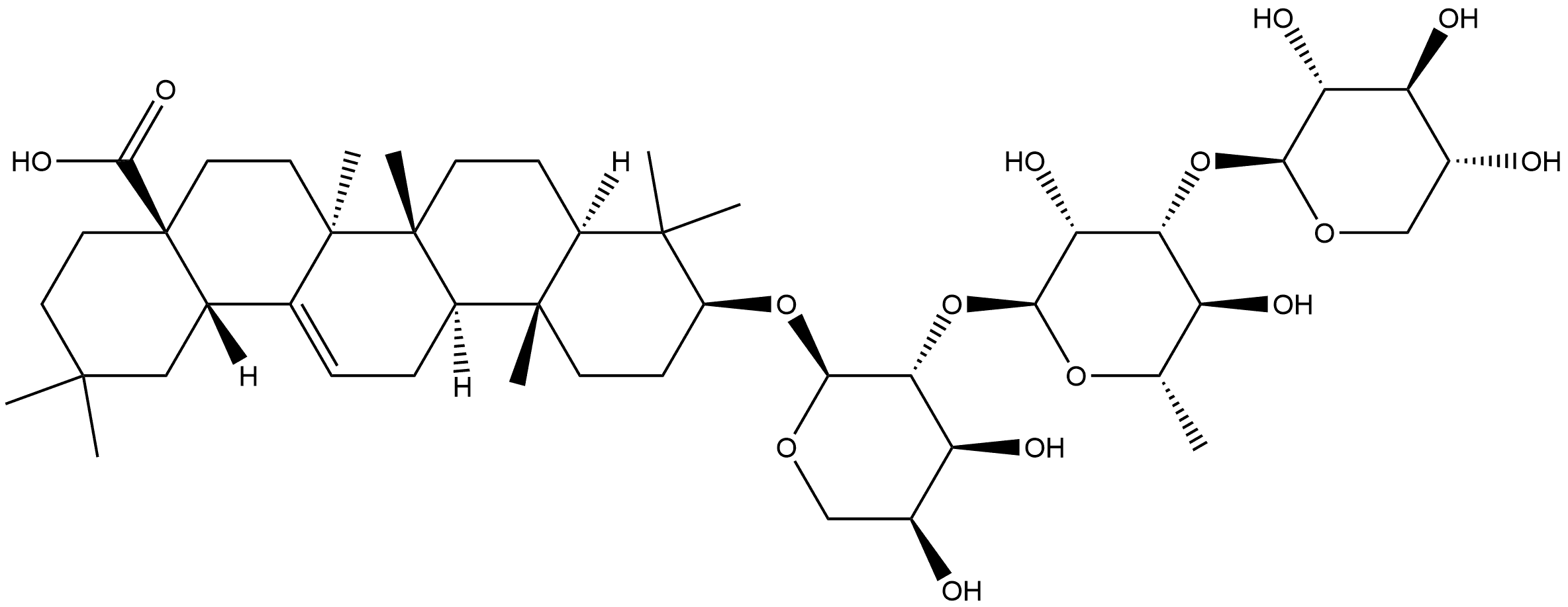 3-O-β-D-xylopyranosyl (1→3)-α-L-rhammnopyranosyl (1→ 2) -α-L- arabinopyranosyl oleanolic acid Structure