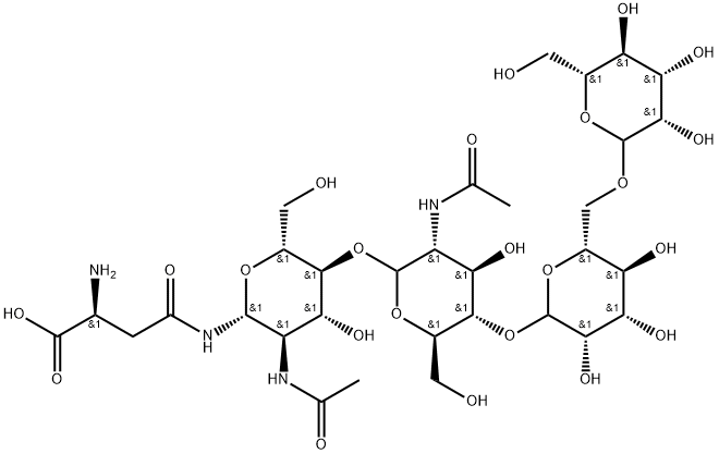 D-mannopyranosyl-(1-6)-D-mannopyranosyl-(1-4)-2-acetamido-2-deoxy-D-glucopyranosyl-(1-4)-2-acetamido-1-N-(4'-L-aspartyl)-2-deoxy-beta-D-glucopyranosylamine 化学構造式