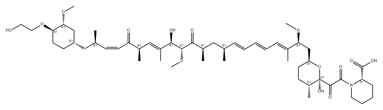 763911-41-7 2-Piperidinecarboxylic acid, 1-[2-oxo-2-[(2R,3R,6S)-tetrahydro-2-hydroxy-6-[(2S,3E,5E,7E,9S,11R,13R,14R,15E,17R,19Z,21R)-14-hydroxy-22-[(1S,3R,4R)-4-(2-hydroxyethoxy)-3-methoxycyclohexyl]-2,13-dimethoxy-3,9,11,15,17,21-hexamethyl-12,18-dioxo-3,5,7,15,19-docosapentaen-1-yl]-3-methyl-2H-pyran-2-yl]ace...