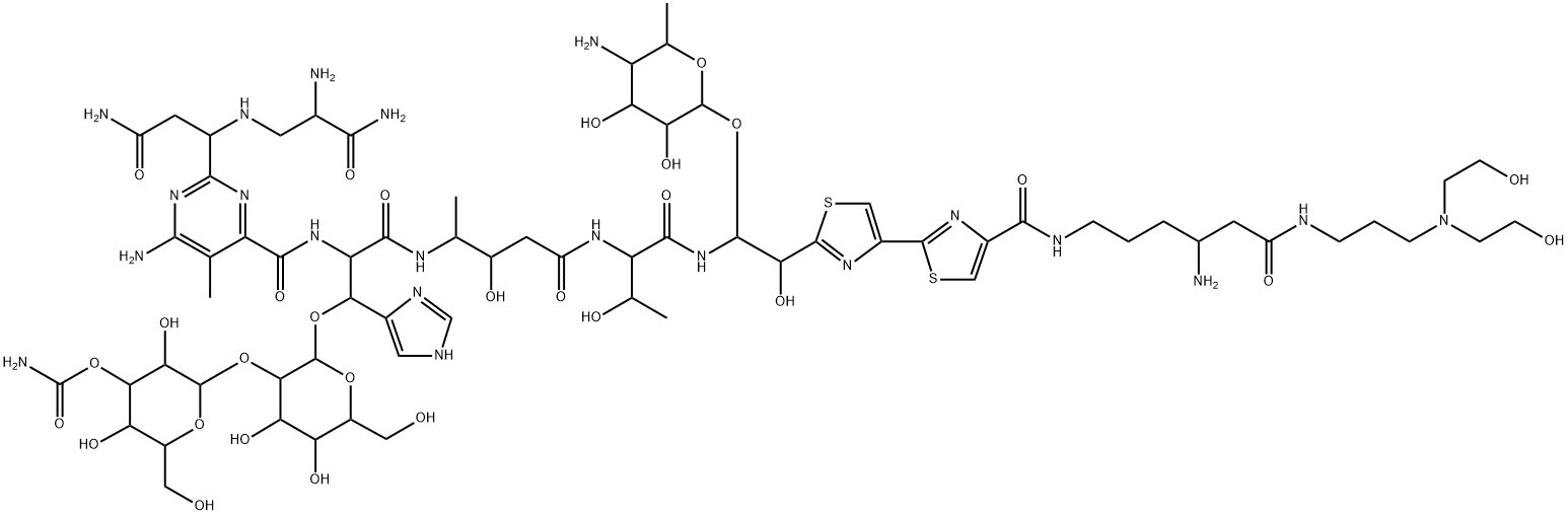 N1-[4-Amino-6-[[3-[bis(2-hydroxyethyl)amino]propyl]amino]-6-oxohexyl]-13-[(4-amino-4,6-dideoxy-α-L-talopyranosyl)oxy]-19-demethyl-12-hydroxybleomycinamide Structure