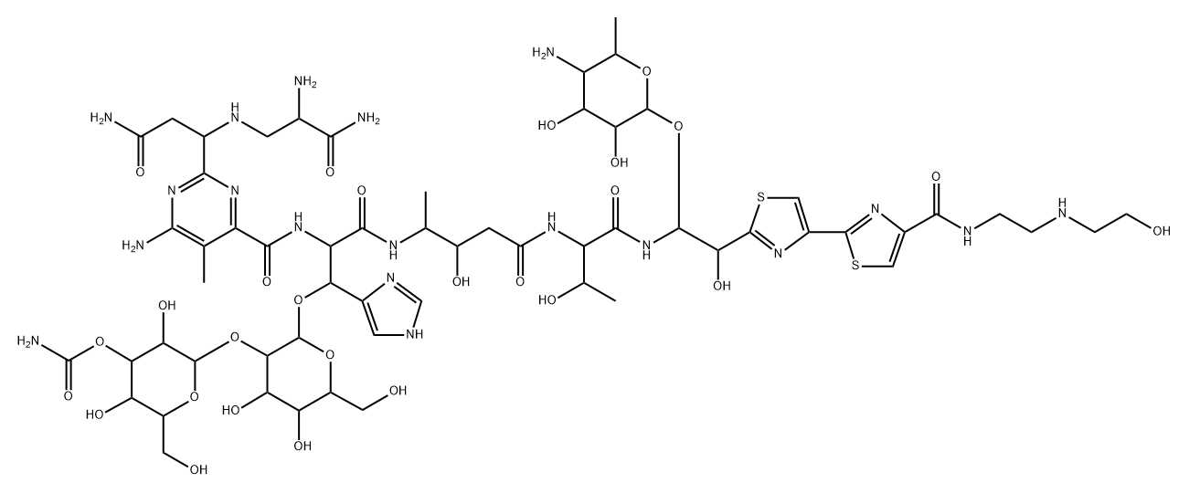 13-[(4-Amino-4,6-dideoxy-α-L-talopyranosyl)oxy]-19-demethyl-12-hydroxy-N1-[2-[(2-hydroxyethyl)amino]ethyl]bleomycinamide,77368-78-6,结构式