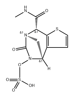 rel-(4R,7R,8R)-4,5,6,8-Tetrahydro-N-methyl-6- oxo-5-(sulfooxy)-4,7-methano-7H-thieno[2,3- e][1,3]diazepine-8-carboxamide Struktur