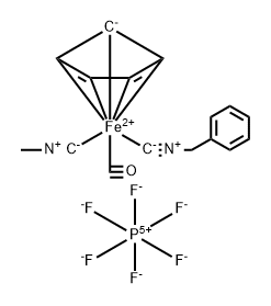 Iron(1+), carbonyl(.eta.5-2,4-cyclopentadien-1-yl)(isocyanomethane)(isocyanomethyl)benzene-, hexafluorophosphate(1-) Structure