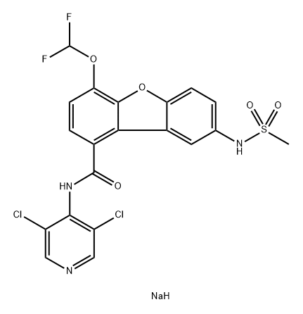 N-(3,5-Dichloropyridin-4-yl)-4-difluoromethoxy-8-[(methylsulfonyl)amino]dibenzo[b,d]furan-1-carboxamide sodium salt Struktur