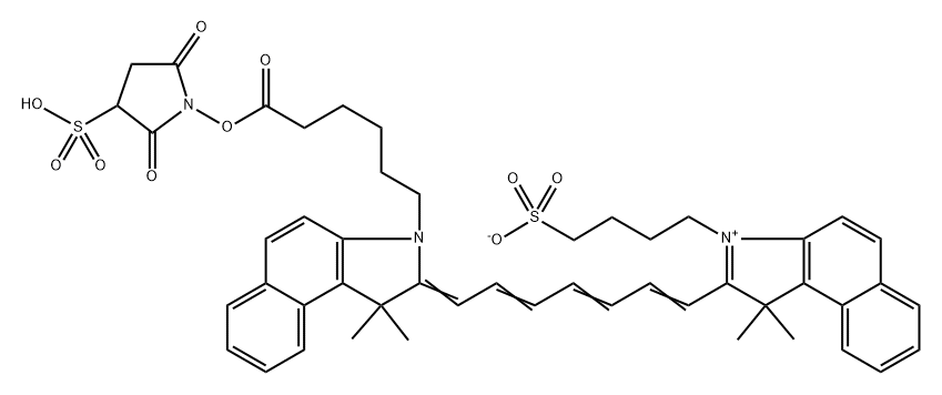 1H-Benz[e]indolium, 2-[7-[3-[6-[(2,5-dioxo-3-sulfo-1-pyrrolidinyl)oxy]-6-oxohexyl]-1,3-dihydro-1,1-dimethyl-2H-benz[e]indol-2-ylidene]-1,3,5-heptatrien-1-yl]-1,1-dimethyl-3-(4-sulfobutyl)-, inner salt 化学構造式