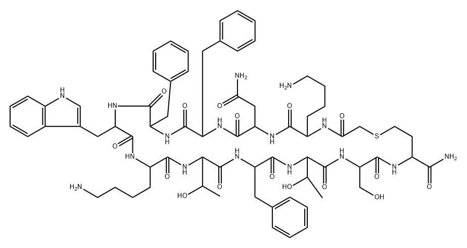 somatostatin, cyclo(des-Ala(1)-des-Gly(2)-S-COMe-homo-CysNH2(3)-Trp(8)-des-Cys(14))- Structure