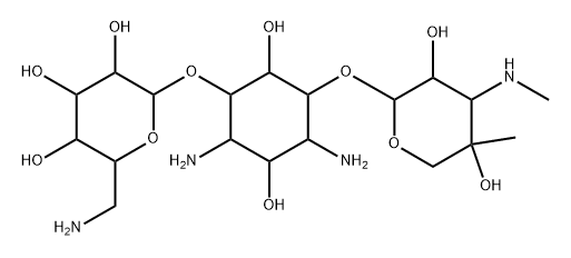 D-Streptamine, O-6-amino-6-deoxy-α-D-glucopyranosyl-(1→4)-O-[3-deoxy-4-C-methyl-3-(methylamino)-β-L-arabinopyranosyl-(1→6)]- 化学構造式