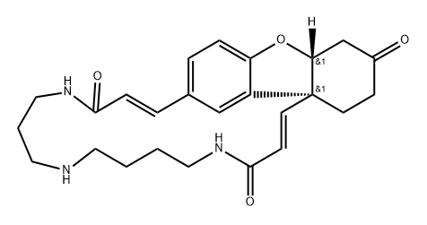 17,19-Etheno-22H-benzofuro[3a,3-n][1,5,10]triazacycloeicosine-3,14,22-trione, 4,5,6,7,8,9,10,11,12,13,20a,21,23,24-tetradecahydro-, (1E,15E,20aR,24aS)-rel-|化合物 T31548