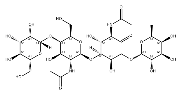 O-6-脱氧-ALPHA-L-吡喃半乳糖基-(1-6)-O-[O-BETA-D-甘露糖基-(1-4)-2-(乙酰氨基)-2-脱氧-BETA-D-吡喃葡萄糖基-(1-4)]-2-(乙酰氨基)-2-脱氧-D-葡萄糖 结构式