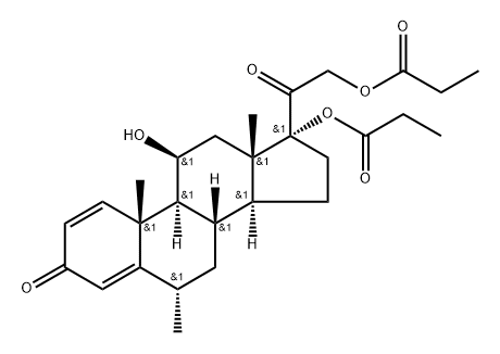 Pregna-1,4-diene-3,20-dione, 11-hydroxy-6-methyl-17,21-bis(1-oxopropoxy)-, (6α,11β)- (9CI) Structure
