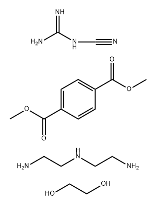 1,4-Benzenedicarboxylic acid, dimethyl ester, polymer with N-(2-aminoethyl)-1,2-ethanediamine, cyanoguanidine and 1,2-ethanediol, hydrochloride Structure