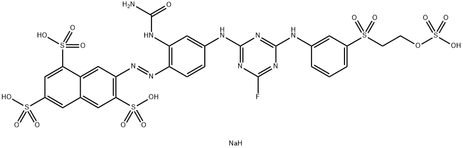 1,3,6-Naphthalenetrisulfonic acid, 7-2-(aminocarbonyl)amino-4-4-fluoro-6-3-2-(sulfooxy)ethylsulfonylphenylamino-1,3,5-triazin-2-ylaminophenylazo-, tetrasodium salt Structure