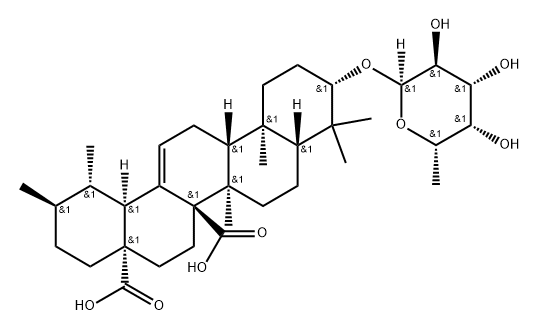 (1S,2R,4aS,6aR,6aS,6bR,10S,12aS,14bS)-1,2,6b,9,9,12a-hexamethyl-10-[(2 S,3S,4R,5R,6S)-3,4,5-trihydroxy-6-methyl-oxan-2-yl]oxy-2,3,4,5,6,6a,7, 8,8a,10,11,12,13,14b-tetradecahydro-1H-picene-4a,6a-dicarboxylic acid 化学構造式