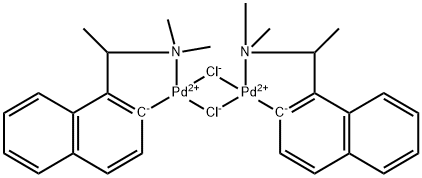 Di-μ-chlorobis[1-[(1R)-1-(dimethylamino-κN)ethyl]-2-naphthalenyl-κC]dipalladium(II) 结构式