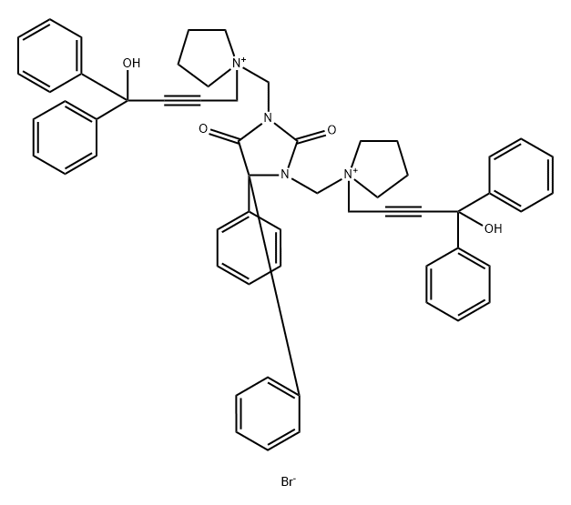 Pyrrolidinium, 1,1'-[(2,4-dioxo-5,5-diphenyl-1,3-imidazolidinediyl)bis(methylene)]bis[1-(4-hydroxy-4,4-diphenyl-2-butynyl)-, dibromide (9CI)