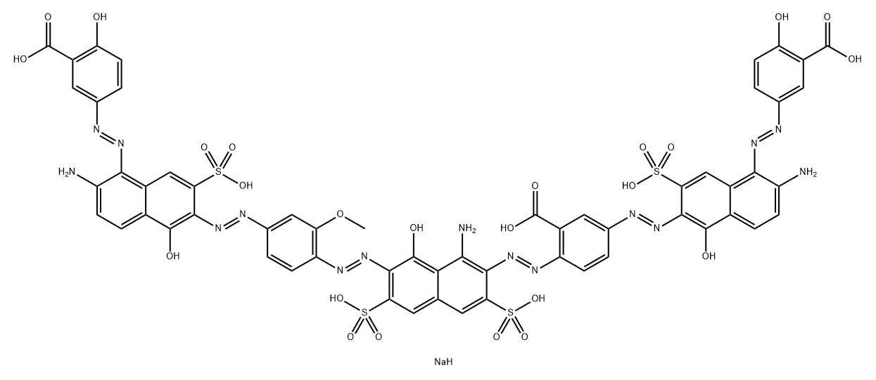 2-[[1-氨基-7-[[4-[[6-氨基-5-[(3-羧基-4-羟基苯基)偶氮]-1-羟基-3-磺基-2-萘基]偶氮]-2-甲氧基苯基]偶氮]-8-羟基-3,6-二磺基-2-萘基]偶氮]-5-[[6-氨基-5-[(3-羧基-4-羟基苯基)偶氮]-1-羟基-3-磺基-2-萘基]偶氮]苯甲酸七钠盐 结构式