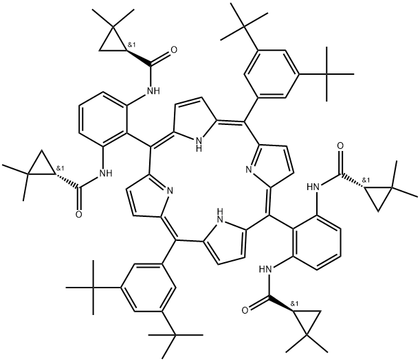 (1S,1'S)-N,N'-(((4Z,6E,9Z,15Z,19E)-5,15-双(3,5-二叔丁基苯基)-1H,20H-卟啉-10,20-二基)双(3-((R)-2,2-二甲基环丙基-1-甲酰胺)-2,1-亚苯基))双(2,2-二甲基环丙基-1-甲酰胺) 结构式