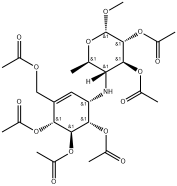 [1S-(1α,4α,5β,6α)]-4,6-Dideoxy-4-[[4,5,6-tris(acetyloxy)-3-[(acetyloxy)Methyl]-2-cyclohexen-1-yl]aMino]-α-D-glucopyranoside 2,3-Diacetate Methyl Ester Structure