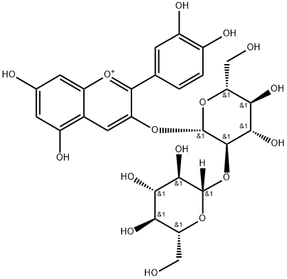 1-Benzopyrylium, 2-(3,4-dihydroxyphenyl)-3-[(2-O-β-D-glucopyranosyl-β-D-glucopyranosyl)oxy]-5,7-dihydroxy-|矢车菊素-3-槐糖苷