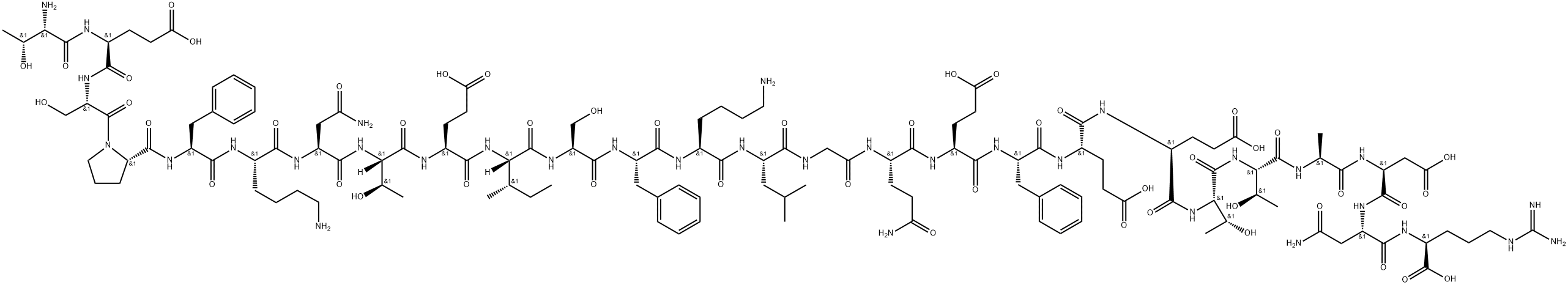 L-Arginine, L-threonyl-L-α-glutamyl-L-seryl-L-prolyl-L-phenylalanyl-L-lysyl-L-asparaginyl-L-threonyl-L-α-glutamyl-L-isoleucyl-L-seryl-L-phenylalanyl-L-lysyl-L-leucylglycyl-L-glutaminyl-L-α-glutamyl-L-phenylalanyl-L-α-glutamyl-L-α-glutamyl-L-threonyl-L-threonyl-L-alanyl-L-α-aspartyl-L-asparaginyl-,81628-50-4,结构式