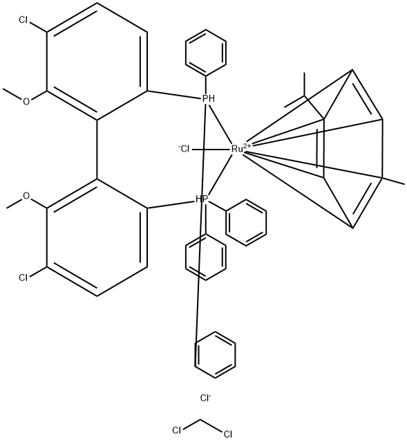 氯[(R)-(+)-5,5'-二氯-6,6'-二甲氧-2,2'-双(二苯膦基)-1,1'-联苯](对伞花烃)铷(II),821793-33-3,结构式