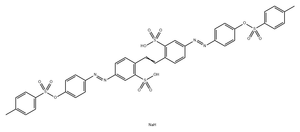Benzenesulfonic acid, 2,2'-(1,2-ethenediyl)bis[5-[[4-[[(4-methylphenyl)sulfonyl]oxy]phenyl]azo]-, disodium salt Struktur