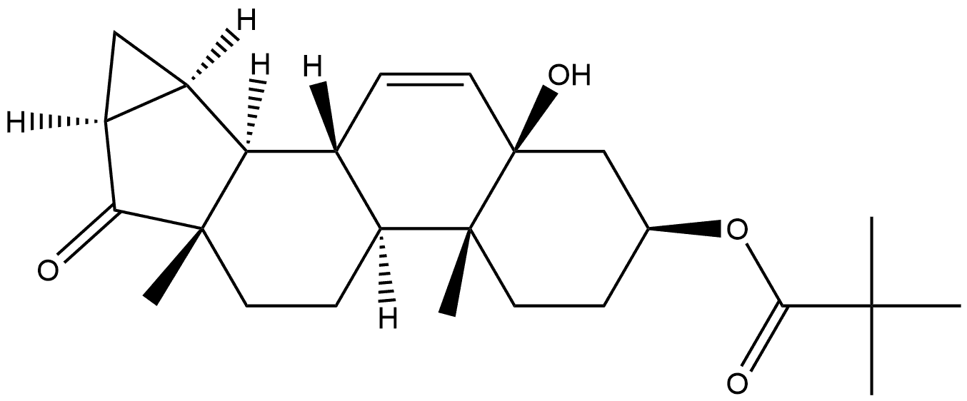 3'H-Cycloprop[15,16]androsta-6,15-dien-17-one, 3-(2,2-dimethyl-1-oxopropoxy)-15,16-dihydro-5-hydroxy-, (3β,5β,15α,16α)- Struktur