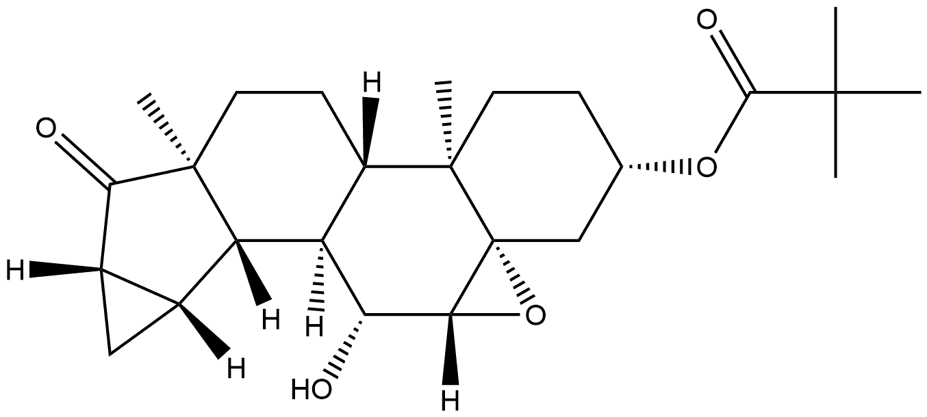 3'H-Cycloprop[15,16]androst-15-en-17-one, 3-(2,2-dimethyl-1-oxopropoxy)-5,6-epoxy-15,16-dihydro-7-hydroxy-, (3β,5β,6β,7β,15α,16α)- Struktur