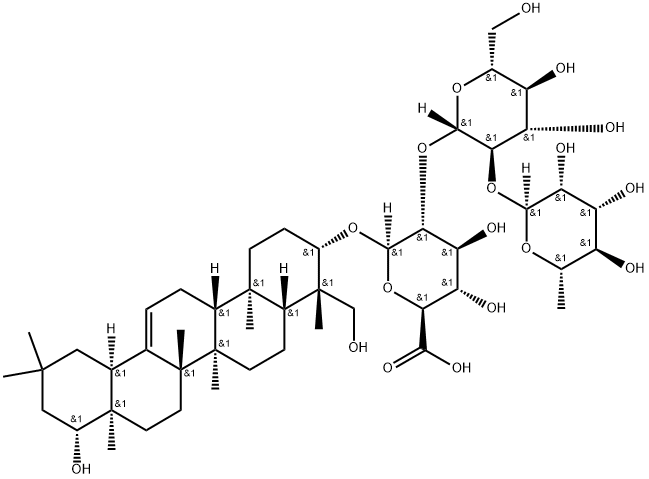 (4S)-3β-[2-O-[2-O-(α-L-ラムノピラノシル)-β-D-グルコピラノシル]-β-D-グルコピラヌロノシルオキシ]オレアナ-12-エン-22β,24-ジオール 化学構造式