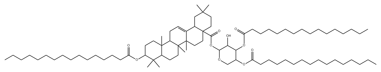 Olean-12-en-28-oic acid, 3-[(1-oxohexadecyl)oxy]-, 3,4-bis-O-(1-oxohexadecyl)-α-L-arabinopyranosyl ester, (3β)- Structure