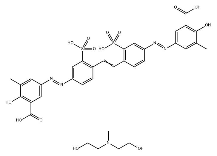 3,3'-[1,2-乙烯二基二[(3-磺-4,1-亚苯基)偶氮]]二(6-羟基-5-甲基)苯甲酸锂钠盐与2,2'(甲基亚氨基)二乙醇的化合物 结构式