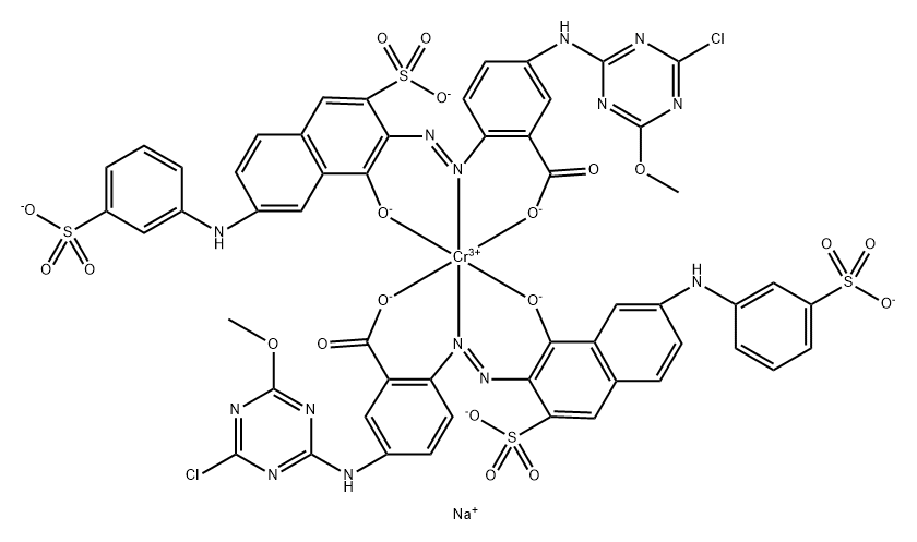 pentasodium bis[5-[(4-chloro-6-methoxy-1,3,5-triazin-2-yl)amino]-2-[[1-hydroxy-3-sulpho-7-(3-sulphoanilino)-2-naphthyl]azo]benzoato(4-)]chromate(5-) Structure