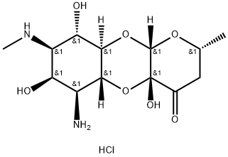 4H-Pyrano[2,3-b][1,4]benzodioxin-4-one, 6-aminodecahydro-4a,7,9-trihydroxy-2-methyl-8-(methylamino)-, dihydrochloride, [2R-(2α,4aβ,5aβ,6β,7β,8β,9α,9aα,10aβ)]- (9CI) Struktur