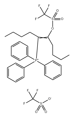 Phosphonium, [1-butyl-2-[[(trifluoromethyl)sulfonyl]oxy]-1-hexen-1-yl]triphenyl-, 1,1,1-trifluoromethanesulfonate (1:1) Structure