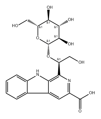 9H-Pyrido[3,4-b]indole-3-carboxylic acid, 1-[(1R)-1-(β-D-glucopyranosyloxy)-2-hydroxyethyl]- 化学構造式