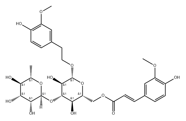 β-D-Glucopyranoside, 2-(4-hydroxy-3-methoxyphenyl)ethyl 3-O-(6-deoxy-α-L-mannopyranosyl)-, 6-[(2E)-3-(4-hydroxy-3-methoxyphenyl)-2-propenoate] Struktur