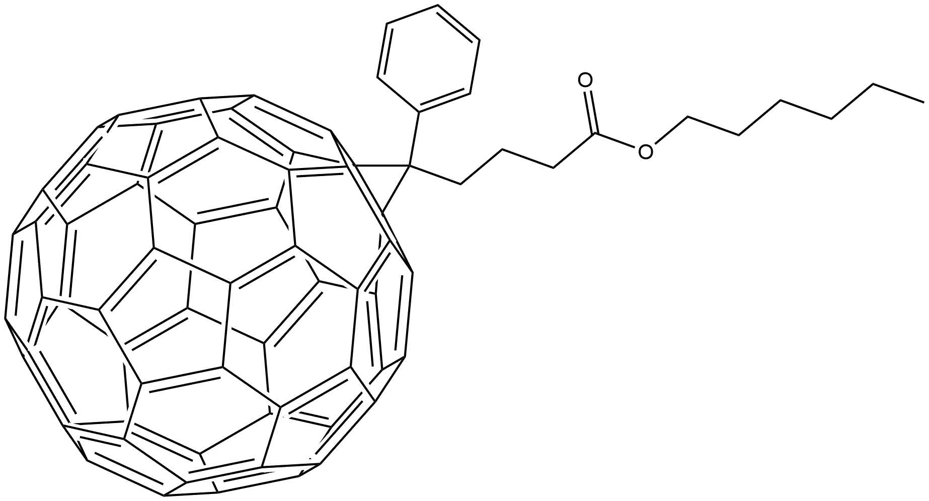 3'H-Cyclopropa[1,9][5,6]fullerene-C60-Ih-3'-butanoic acid, 3'-phenyl-, hexyl ester Struktur